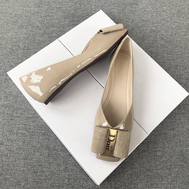 Giày Búp Bê Da Bóng Mũi Vuông Đế Mềm Thời Trang Xuân Thu Hàn Quốc 2023 Cho Nữ