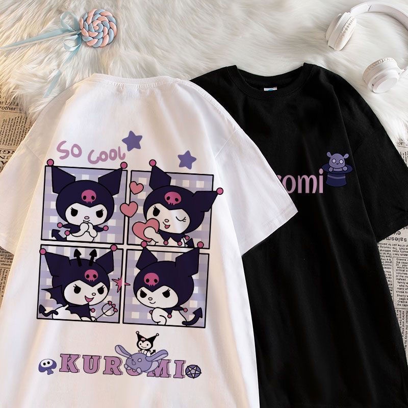 Áo Thun Cotton Tay Ngắn Dáng Rộng In Hình Kuromi Dễ Thương Thời Trang Mùa Hè Cho Nữ