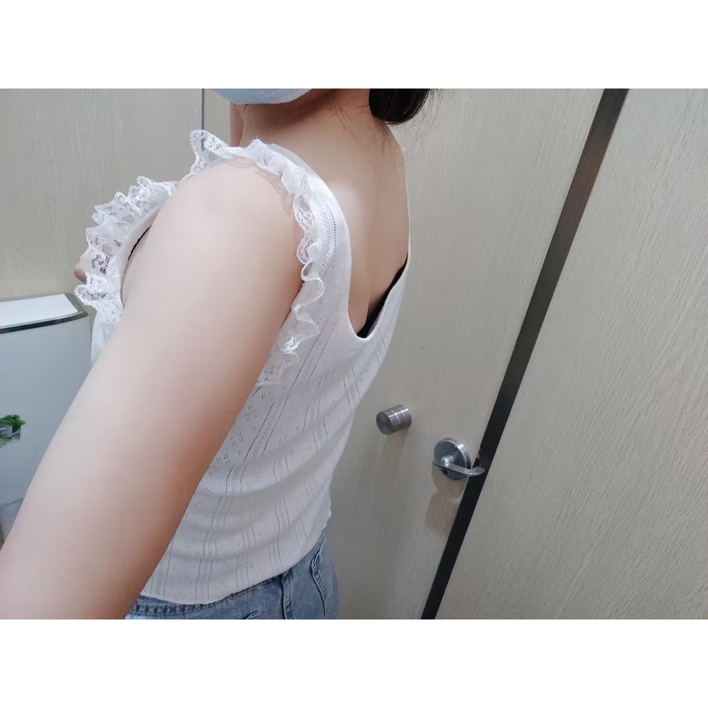 Áo Crop Top Y2K Phối Ren Màu Trắng Sữa Phong Cách Vintage Thập Niên 90 Dễ Thương