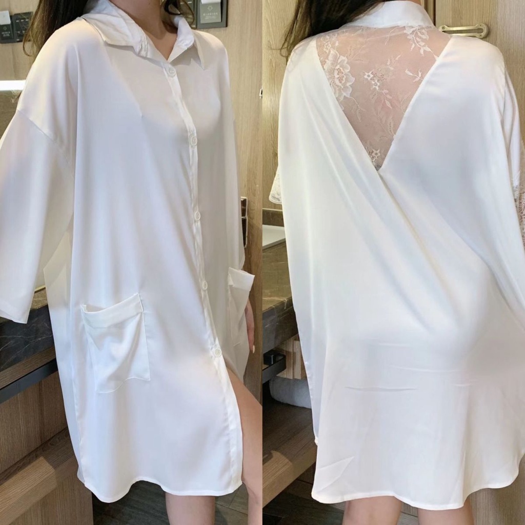 Hàng Mới Về Đầm Ngủ Lụa Tuyết Dáng Ngắn Trễ Vai Màu Trắng Trơn Phong Cách Mới Chất Lượng Cao Mùa Hè @ -