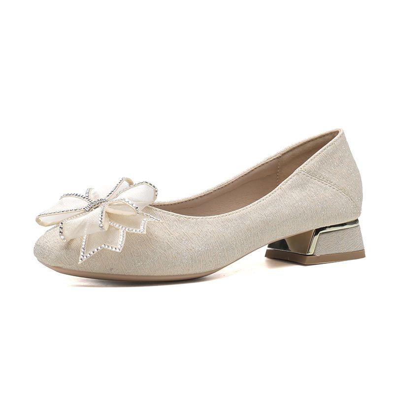 Giày Phù Dâu Phù Dâu Không Lốp Mặc Hàng Ngày Mới Mặc Sườn Xám Đính Hôn Mùa Xuân Và Mùa Thu