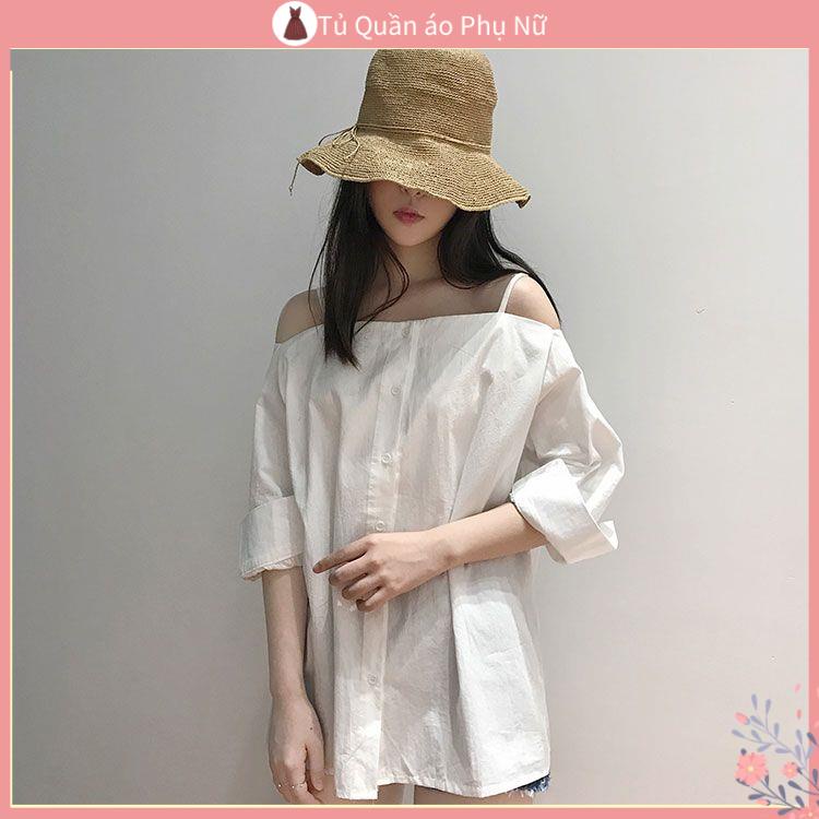 O S Mi N L A M Qu C Quy N Áo Trễ Vai Dài Tay Dáng Rộng Vừa Vặn Phong Cách Hàn Quốc Cho Nữ Sinh
