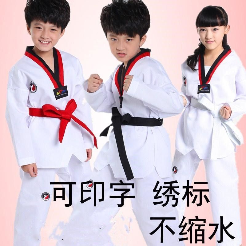 Bộ Quần Áo Tập Võ Taekwondo Tay Dài Thêu Họa Tiết Cho Người Lớn Và Trẻ Em