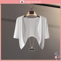 O ghi L nu D kim JECCI Áo Khoác cardigan Dệt kim Mỏng Ngắn Tay Năm Màu Trơn retro Mùa Thu Cho Nữ