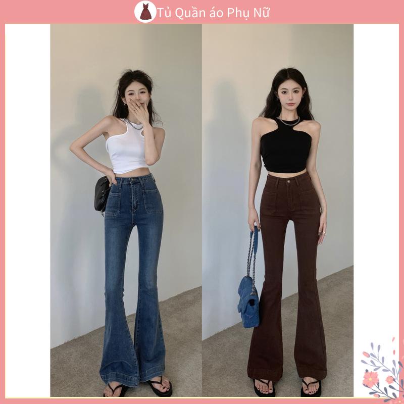 Qu N jean Ng L Ng Th / Th Cho N Quần jean Ống Loe Lưng Cao Phong Cách Hồng Kông Cổ Điển Thời Trang Xuân Thu 2023 Mới Và Mỏng Thích Hợp Cho Nữ