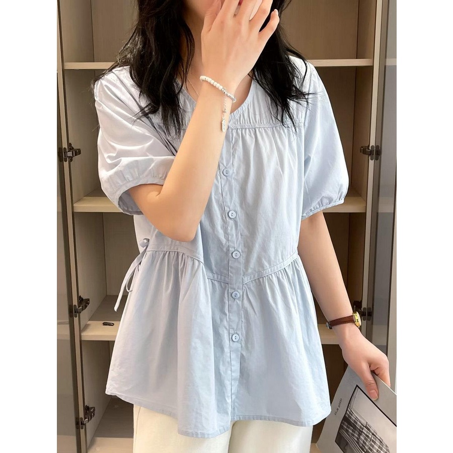 Áo Sơ Mi Cotton Lanh Mỏng Tay Ngắn Dáng Rộng Thời Trang 2023 Cho Nữ