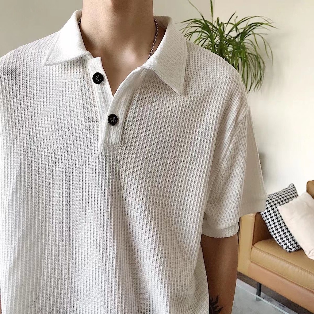Áo Thun Polo Tay Ngắn Dáng Rộng Màu Trơn Đơn Giản Thời Trang Cho Nam