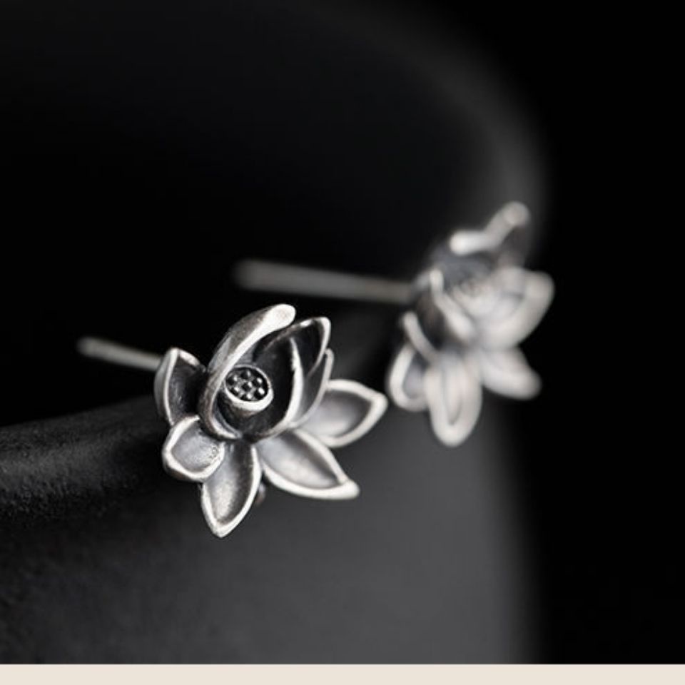 Bông Tai Hình Hoa Sen Ba Chiều Bằng Bạc Sterling Phong Cách Trung Hoa Cổ Điển Thời Trang Cho Nữ 5.19
