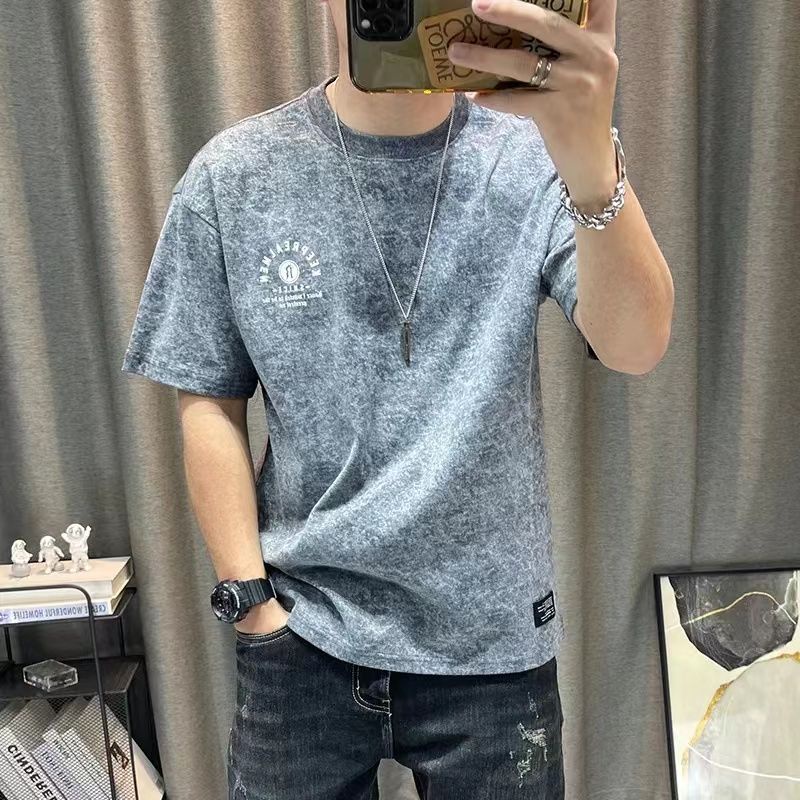 Áo Thun Cổ Tròn Họa Tiết Màu Nhuộm Phong Cách Hàn Quốc Thời Trang Mùa Hè Cho Nam