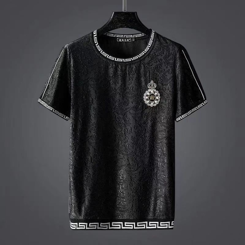 Áo Thun Tay Lỡ Cổ Tròn Dáng Rộng Thêu Hình Hoa Sen Phong Cách Trung Hoa Cho Nam