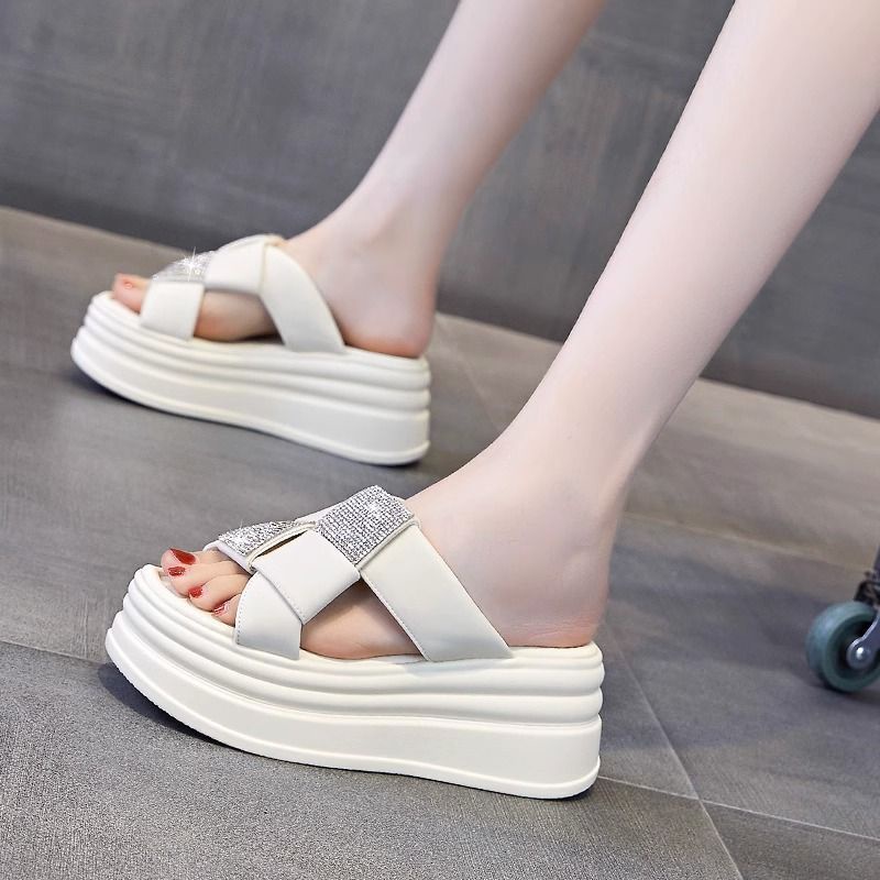 Dép Đế Xuồng Dày Đính Đá Thời Trang Mùa Hè 2023 Cho Nữ