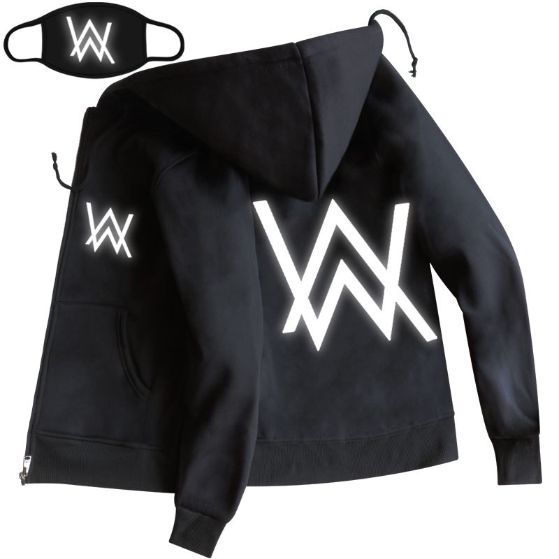 Áo Khoác Sweater Phối Nhung Màu Dạ Quang In Chữ Alan Walker Dj Cá Tính Cho Nam Và Nữ