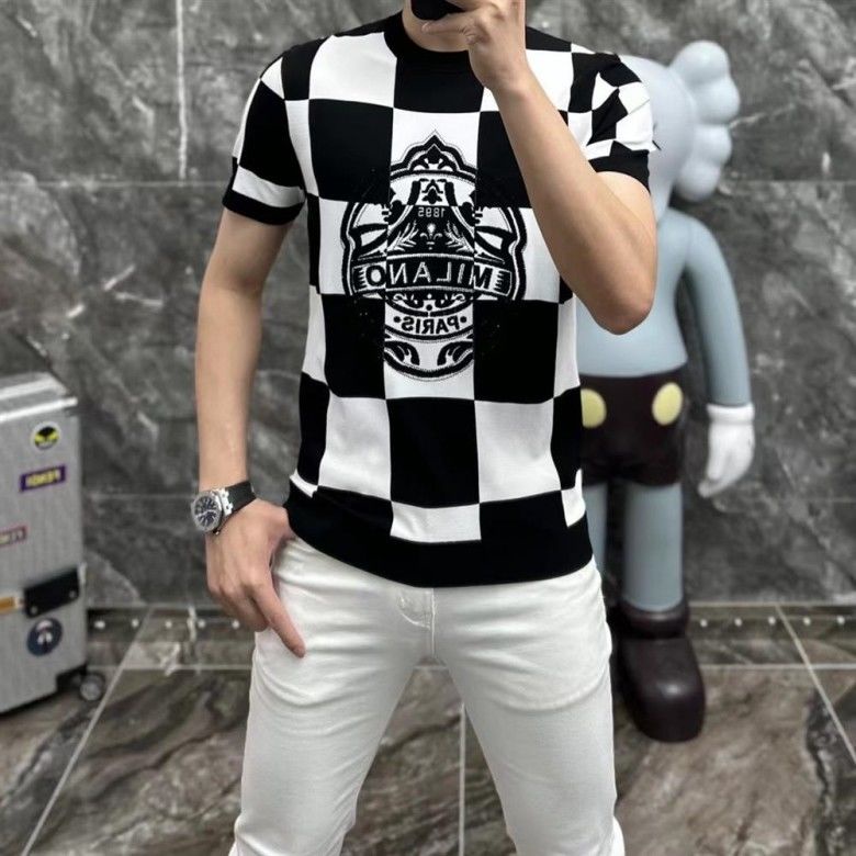 Hàng Có Sẵn! Hàng Có Sẵn!Áo Thun Nam Cổ Tròn Họa Tiết Kẻ Sọc Phong Cách Châu Âu Thời Trang Mùa Hè 2023 Mới