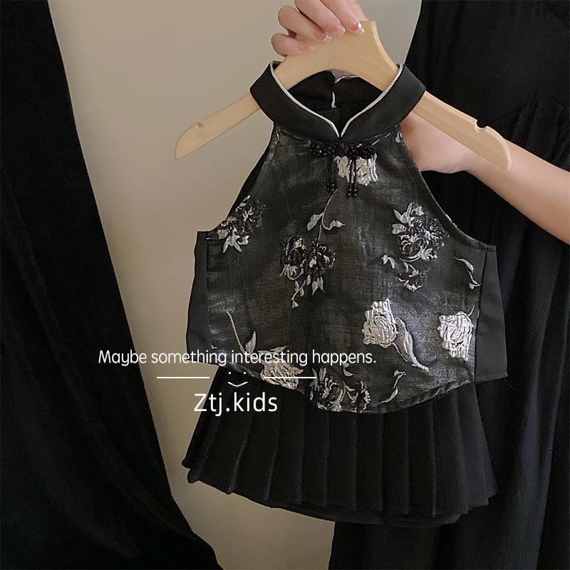 Bộ Áo Sườn Xám + Quần Culottes Xếp Ly Phong Cách Trung Hoa Mới 2023 Thời Trang Dành Cho Bé Gái 6.24