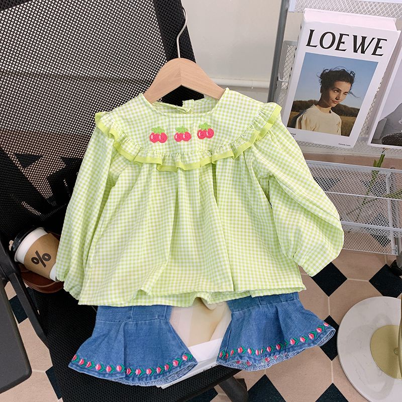 Áo Sơ Mi Tay Dài Họa Tiết Kẻ Sọc Thời Trang Xuân Thu 2023 Mới Cho Bé Gái