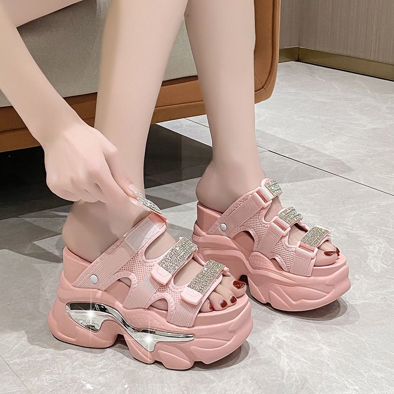 Dép Muffin Đế Dày 10Cm Đính Đá Phong Cách Thần Tiên Mùa Hè Mới Cho Nữ