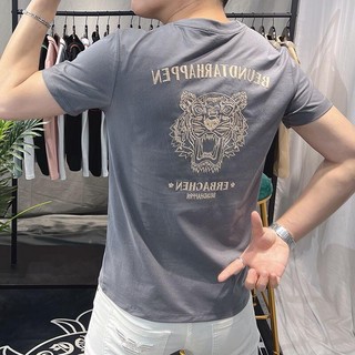 Hàng có sẵn! hàng có sẵn!áo nam cổ tròn ngắn tay thêu hình đầu hổ phong cách châu âu thời trang mới 2023