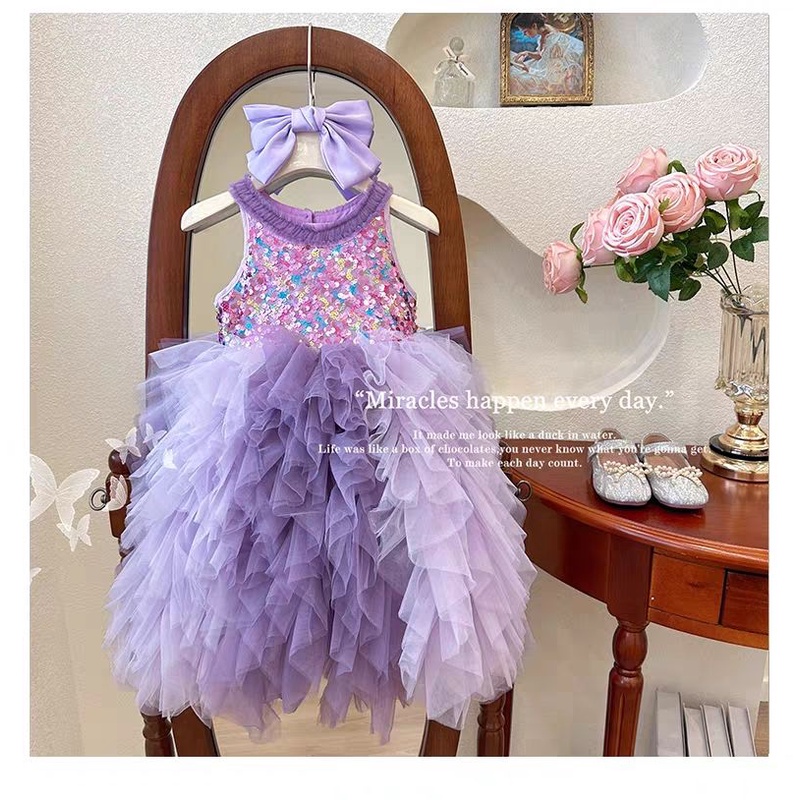 Đầm Công Chúa Phối Lưới Thời Trang Mùa Hè Xinh Xắn Cho Bé Gái