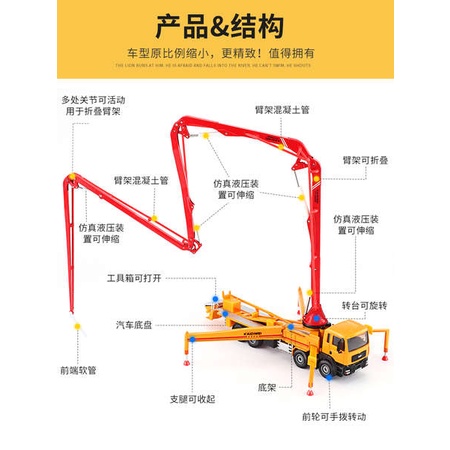 Mô Hình Xe Tải Xi Măng Bơm Bê Tông Bằng Hợp Kim Cho Bé Trai