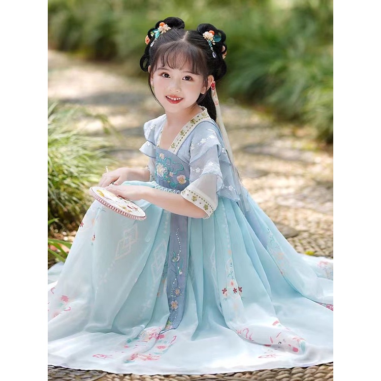 Hanfu girls summer dress 2023 new antique dress summer girls tang suit children s super fairy ancient costume summer mod