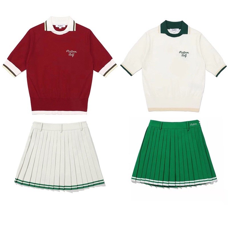 Bộ Đồ Đánh Golf Phong Cách Hàn Quốc Bằng Vải Lụa Dệt Kim Mỏng Co Giãn Phong Cách Mới Mùa Hè Dành Cho Bạn Nữ