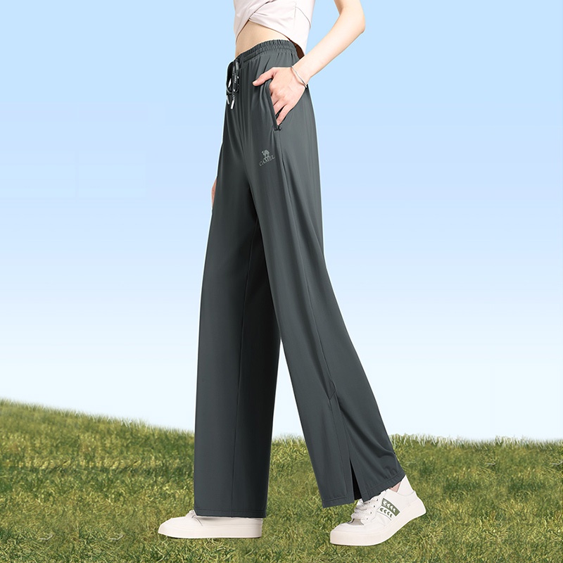 Camel ice silk wide-leg pants women's elastic high-eo slim straight-leg pants