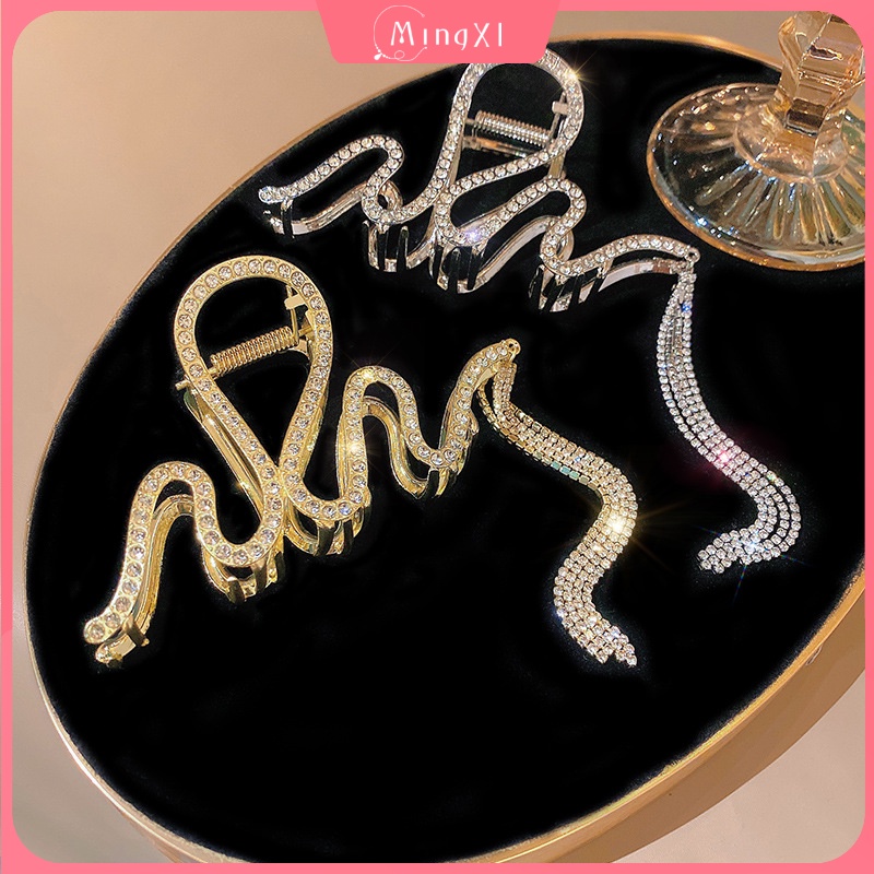 Kẹp Tóc Dạng Chuỗi Xương Rắn Bằng Kim Loại Lấp Lánh Thời Trang Cho Nữ