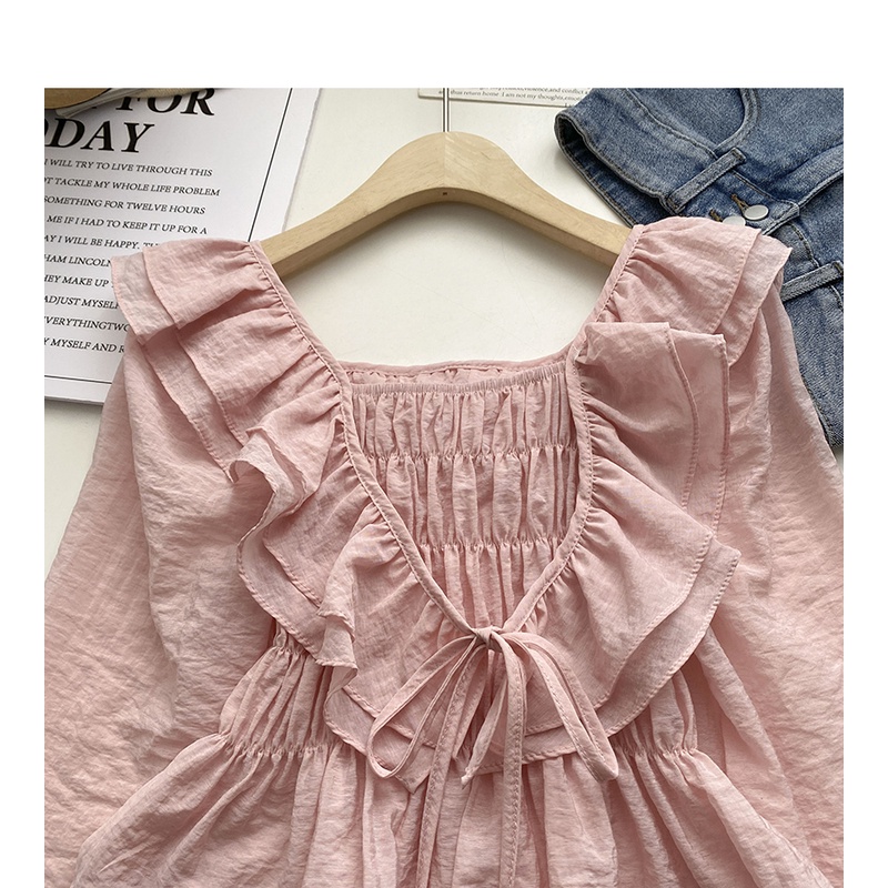 Áo Sơ Mi Dài Tay Phối Bèo Phong Cách Hàn Quốc Mới Cho Nữ