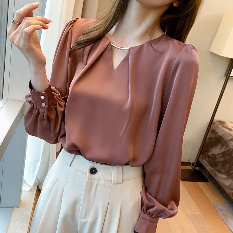 Áo Sơ Mi Chiffon Mỏng Cổ Chữ v Phong Cách Hàn Quốc Thời Trang Xuân Thu Kiểu Mới Cho Nữ