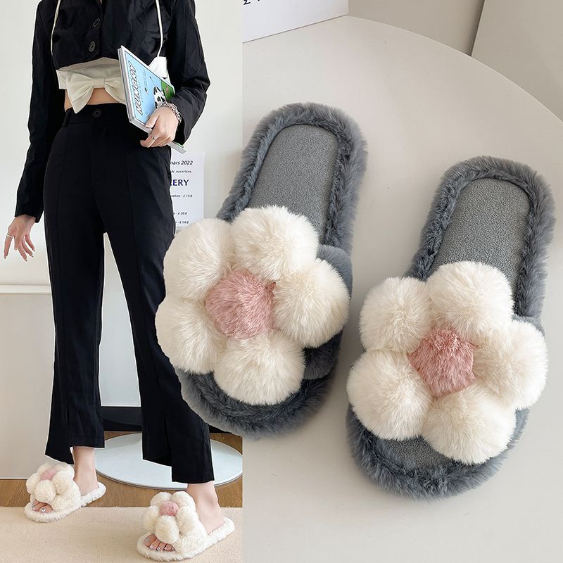 Dép Bông Cotton Đế Dày Chống Trượt Họa Tiết Hoa Hoạt Hình Dễ Thương Dành Cho Nữ