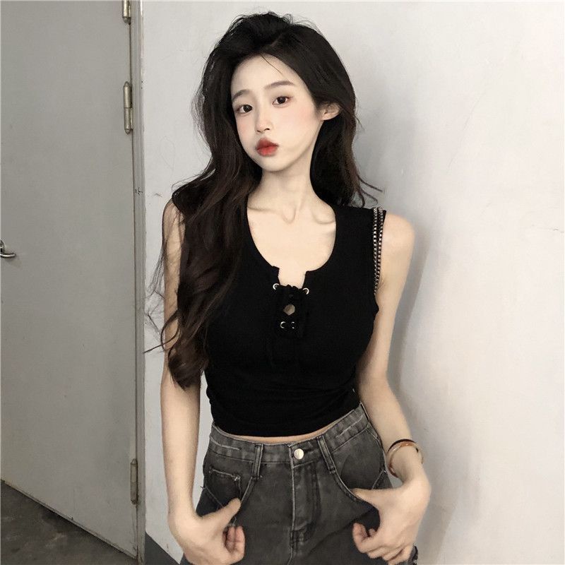 Áo Hai Dây Dáng Ngắn Ôm Sát Thắt Dây Đơn Giản Hợp Thời Trang