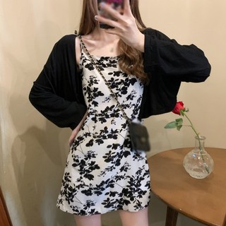 Đầm Hai Dây Mỏng Ôm Eo Họa Tiết Hoa Thời Trang Cho Nữ SIZE L