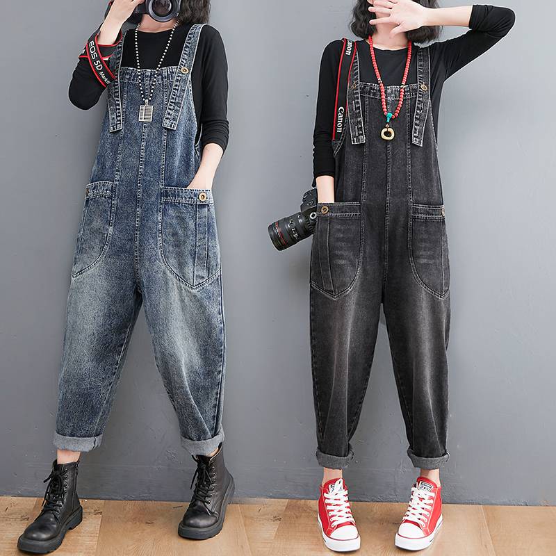 * * Qu n Y m Áo Liền Quần Baggy Dáng Rộng Bằng Denim Xuân Hè 2022 Phong Cách Mới Cỡ Nhỏ Dễ Phối Đồ Cho Phụ Nữ Tuổi Trung Niên