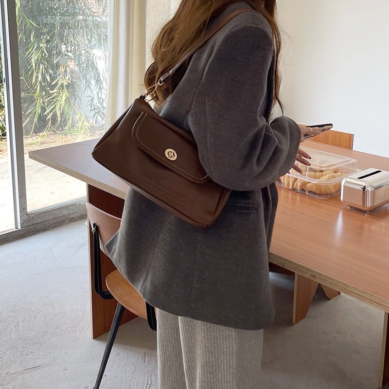 Túi đeo dưới cánh tay Hình Vuông Cỡ Lớn Màu Cà Phê Phong Cách Cổ Điển Thời Trang Cho Nữ