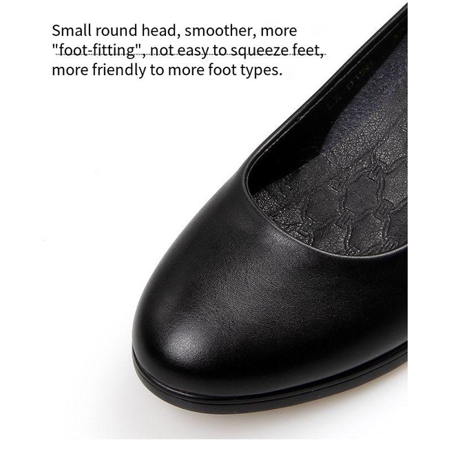 Giày cao gót chuyên nghiệp 35-41 giày da đế mềm gót vừa gót dày màu đen cho nữ giày công sở tiếp viên khách sạn mũi tròn miệng nông