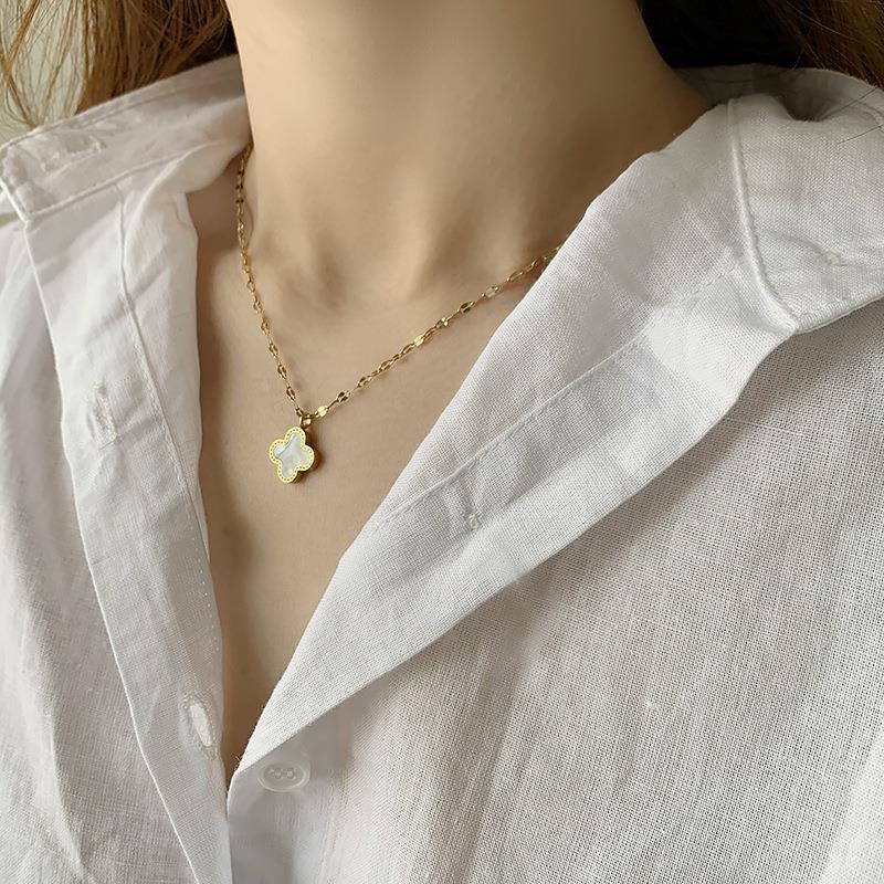 BESFOMEC cho món quà ngày lễ tình nhân titan thép bốn lá cỏ ba lá đôi mặt dây chuyền vỏ mặt dây chuyền cho đồ trang sức thời trang