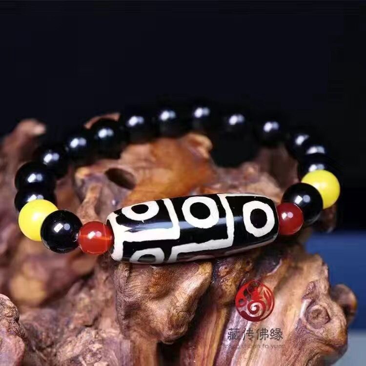 Vòng Tay Đá Ngọc Bích Tự Nhiên Ba Mắt Phong Cách Tây Tạng Retro Tây Tạng Dzi Cho Nam Và Nữ 4.25