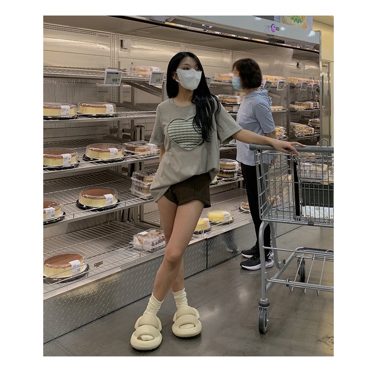 Áo Thun Dáng Rộng Họa Tiết Hình Trái Tim Đáng Yêu Có Size Từ 100-150Kg Thời Trang Dành Cho Nữ