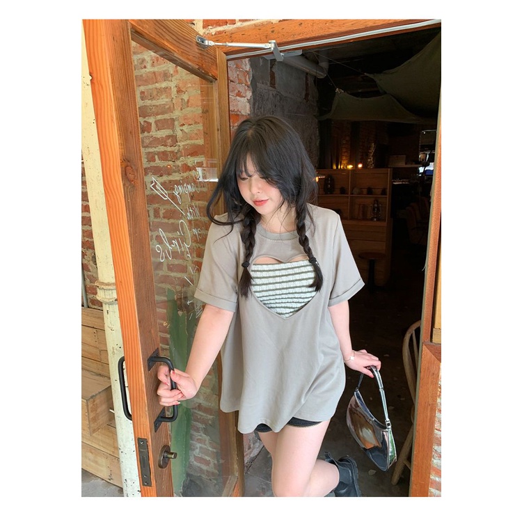 Áo Thun Dáng Rộng Họa Tiết Hình Trái Tim Đáng Yêu Có Size Từ 100-150Kg Thời Trang Dành Cho Nữ