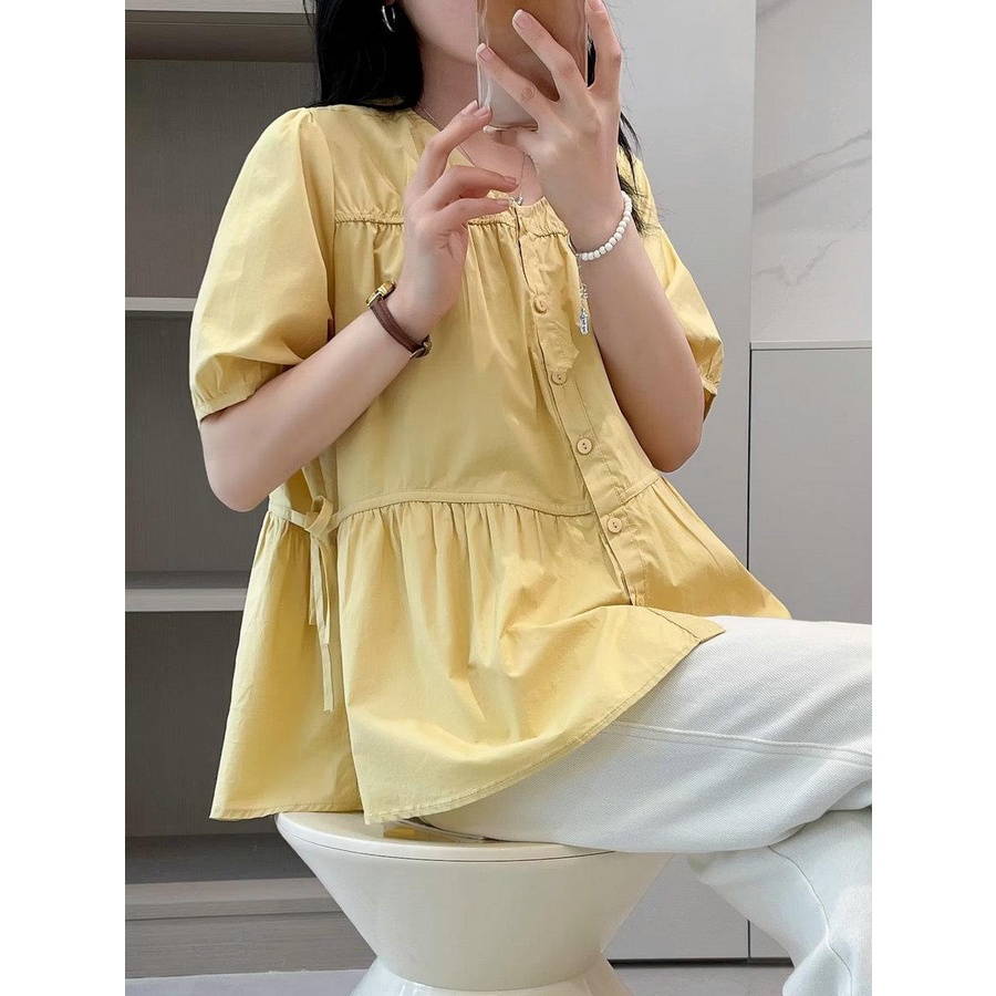 Áo Sơ Mi Cotton Lanh Mỏng Tay Ngắn Dáng Rộng Thời Trang 2023 Cho Nữ