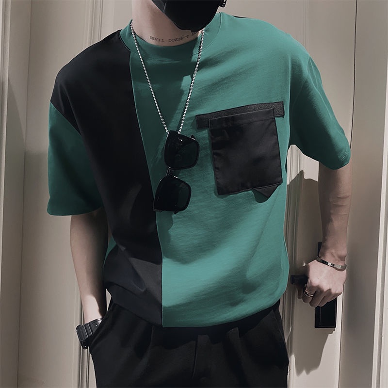 Áo Thun Ngắn Tay Phối Màu Tương Phản Thời Trang Mùa Hè Cho Nam