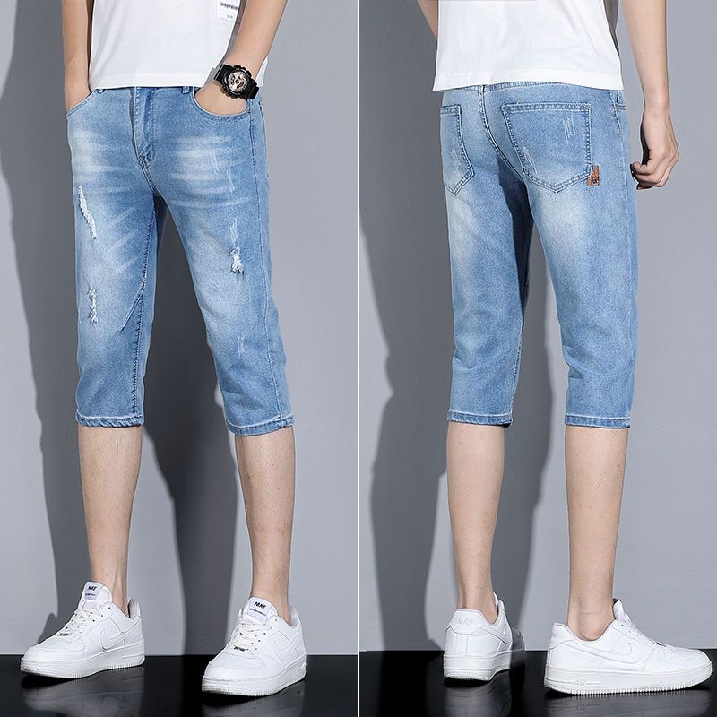 Quần Jeans Lửng Rách Gối Thời Trang Dành Cho Nam