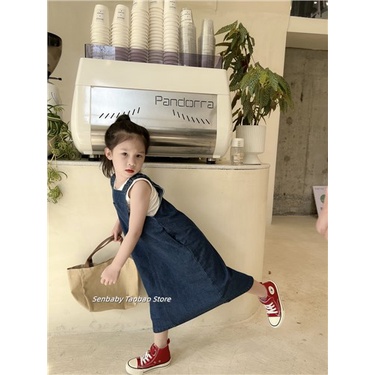 Đầm Yếm Denim Dáng Dài Kiểu Nhật Bản Thời Trang Mùa Hè Cho Bé Gái