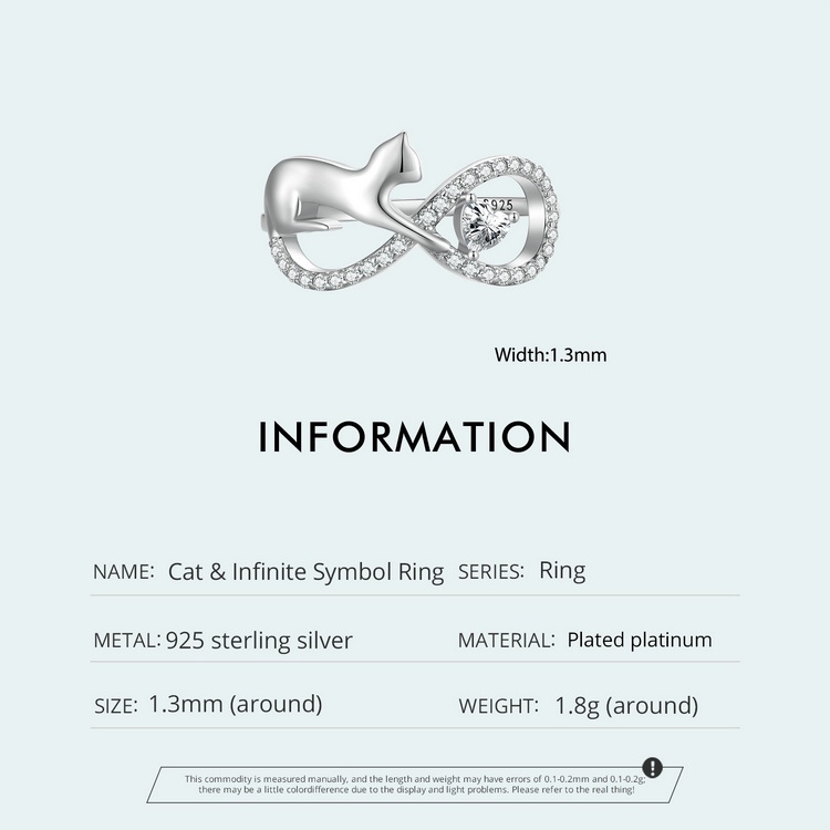 BAMOER Nhẫn Bạc 925 HìNh MèO Và Vô Hạn ThờI Trang Cho Nữ SCR918