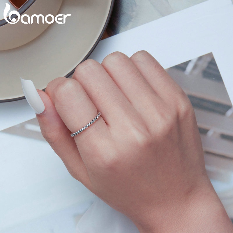 BAMOER Nhẫn bạc 925 KiểU DáNg Đơn GiảN ThờI Trang