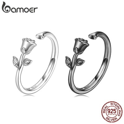 Nhẫn BAMOER bạc 925 hình hoa hồng thời trang cho nữ