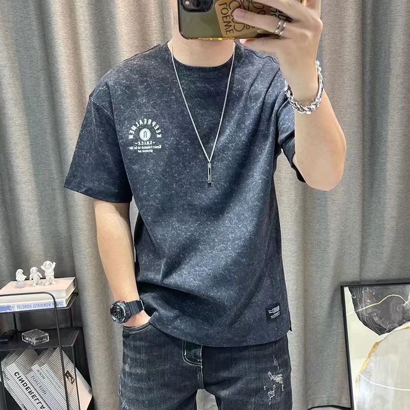 Áo Thun Cổ Tròn Họa Tiết Màu Nhuộm Phong Cách Hàn Quốc Thời Trang Mùa Hè Cho Nam