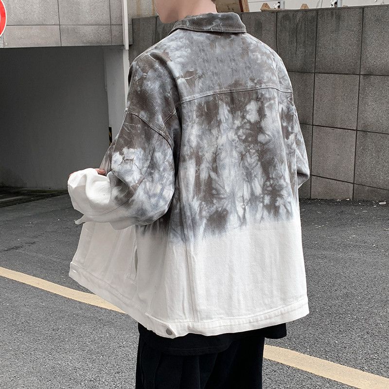 Áo khoác bò nhuộm màu hồng cà vạt M-2XL áo nam đẹp trai áo khoác cặp đôi Oversize màu gradient