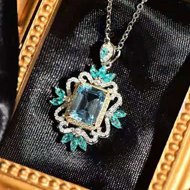 Dây Chuyền Mặt Đá Zircon Màu Xanh Dương Sang Trọng Thời Trang