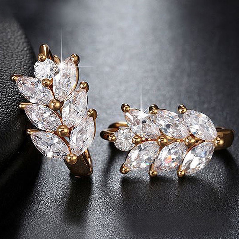 Bông Tai Hình Chiếc Lá Đính Đá Zircon Thời Trang Cho Nữ